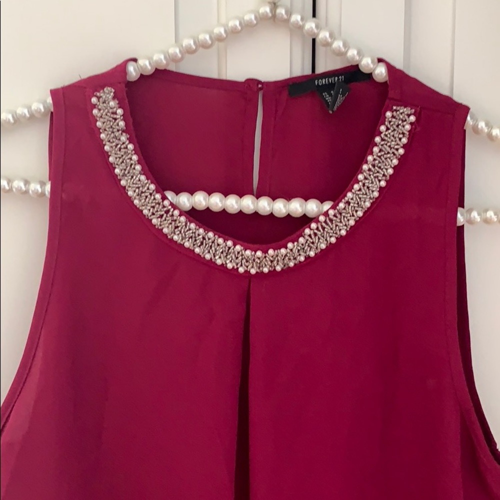 Forever 21 Maroon Embellished Tank Top Small
